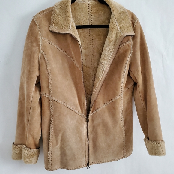 Suede Leather vintage Shearling Zip Front jacket Medium - Picture 7 of 16